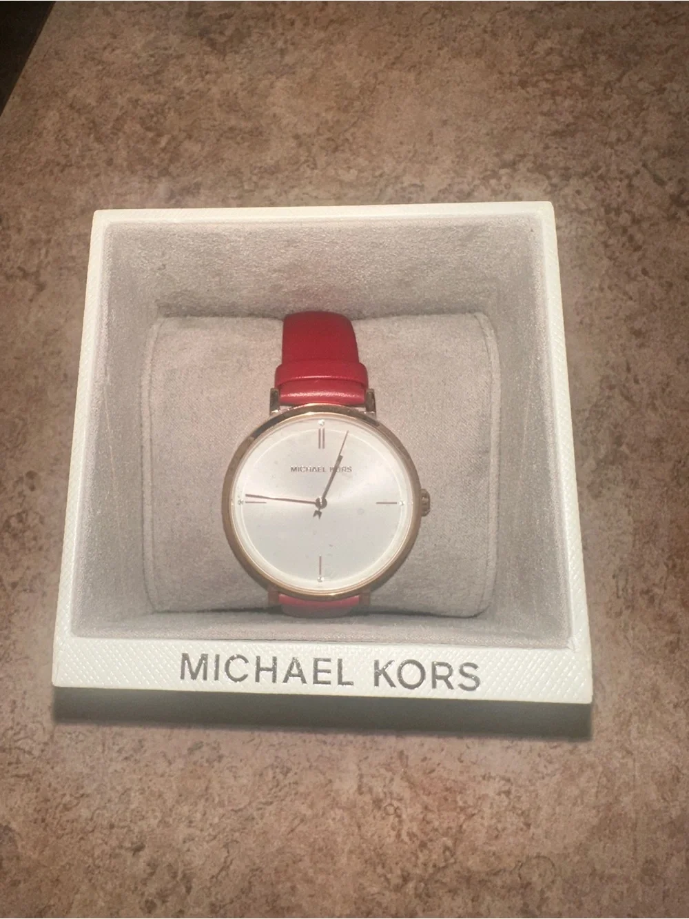 Michael Kors Gold Round Watch with Pink Leather Strap